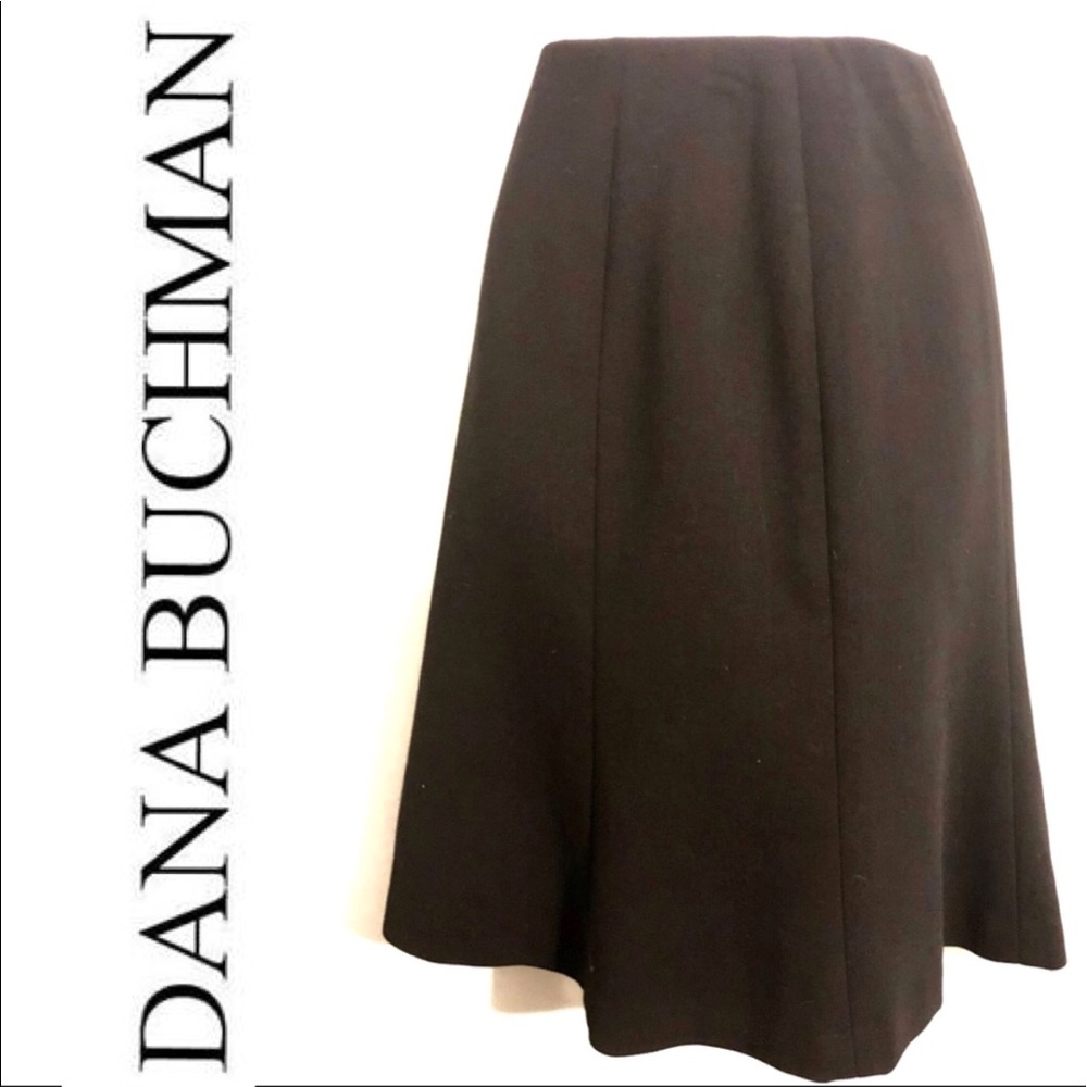 Dana Buchman Black Mid Length Wool Skirt - Picture 1 of 6